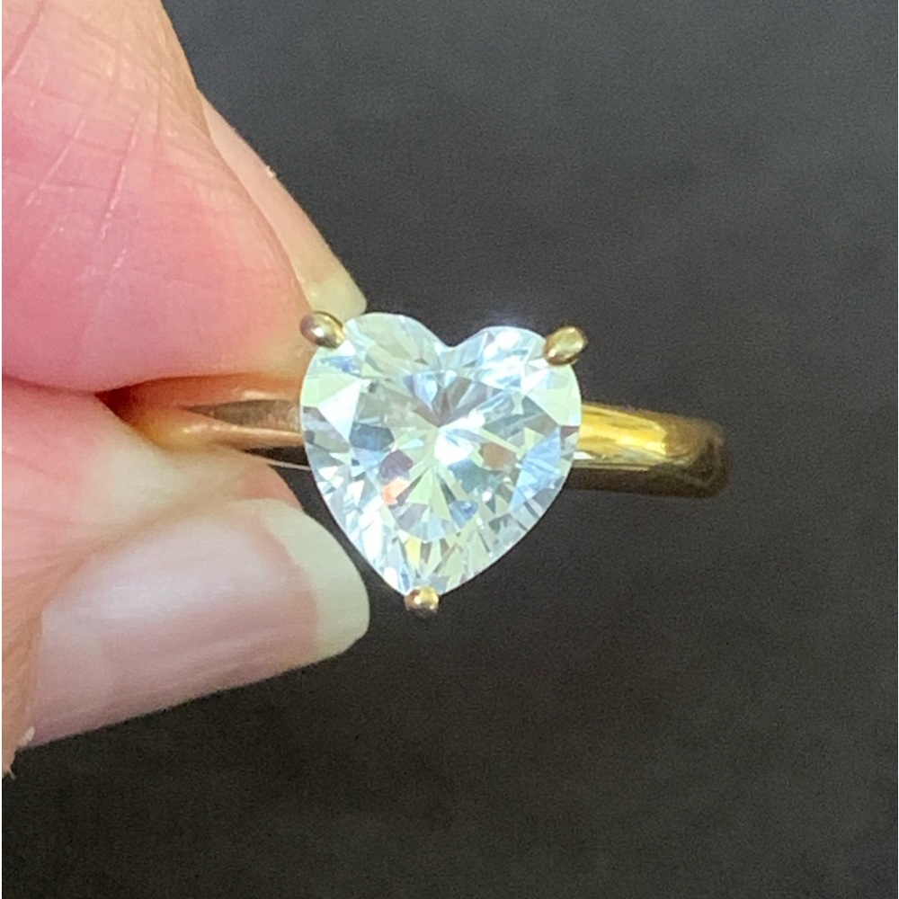 Diamonique 14K Yellow Clad Over Sterling Silver Heart Solitaire Ring - Picture 4 of 14